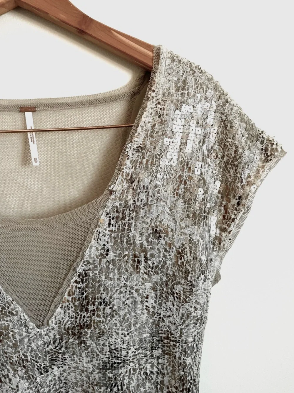 Free People Midnight Dreamer Shattered Glass Mini Dress Ivory Combo XS EUC
